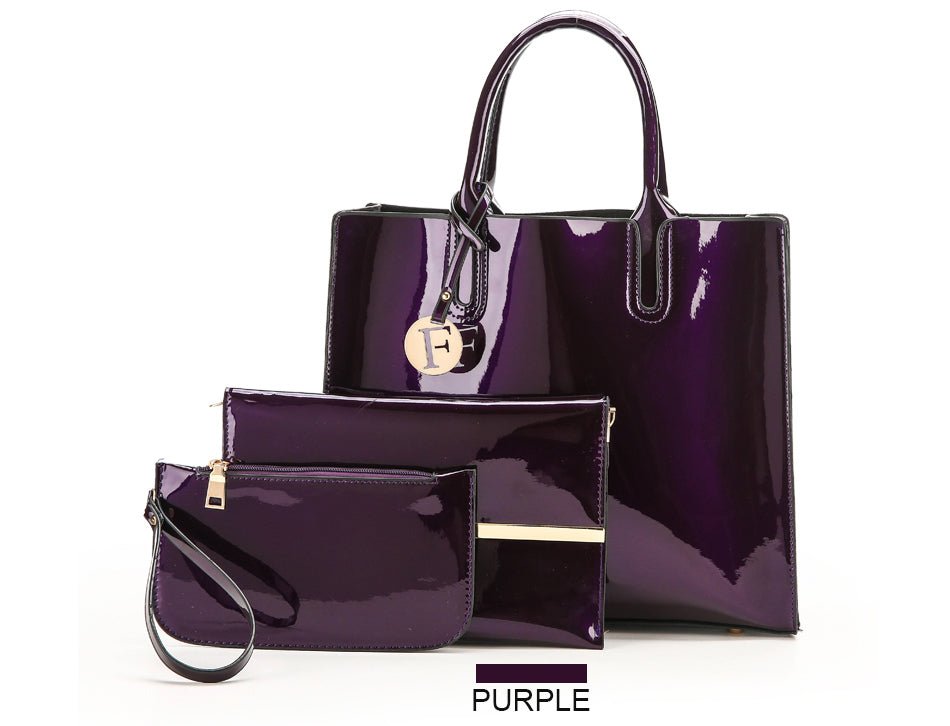 Women's 3 Piece Patent Leather Handbag Set - By Qivii