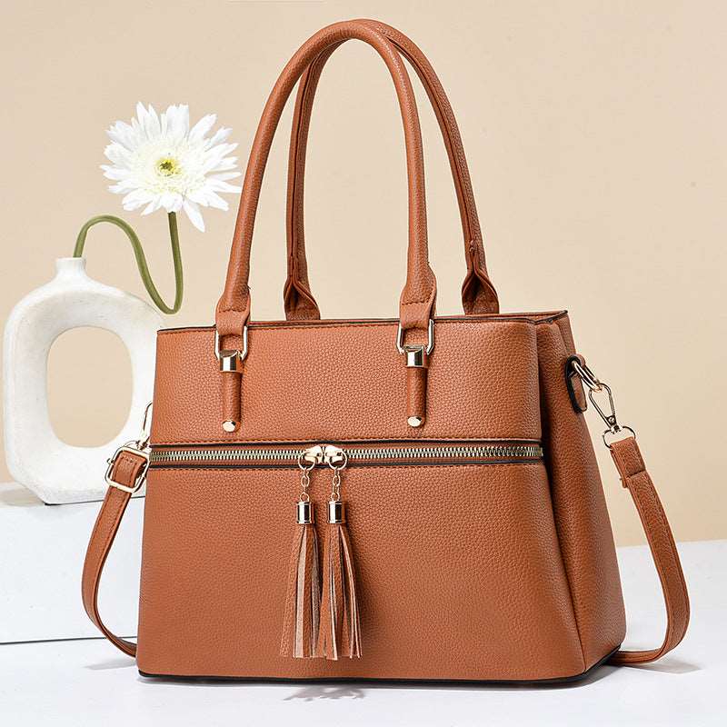 Women's Large Capacity Soft Leather Tassel Shoulder Bag - By Qivii