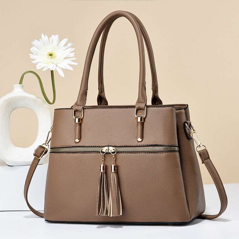 Women's Large Capacity Soft Leather Tassel Shoulder Bag - By Qivii