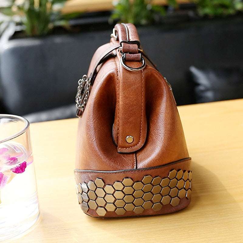 Women's Lock Chain Rivets Crossbody Shoulder Bag - By Qivii