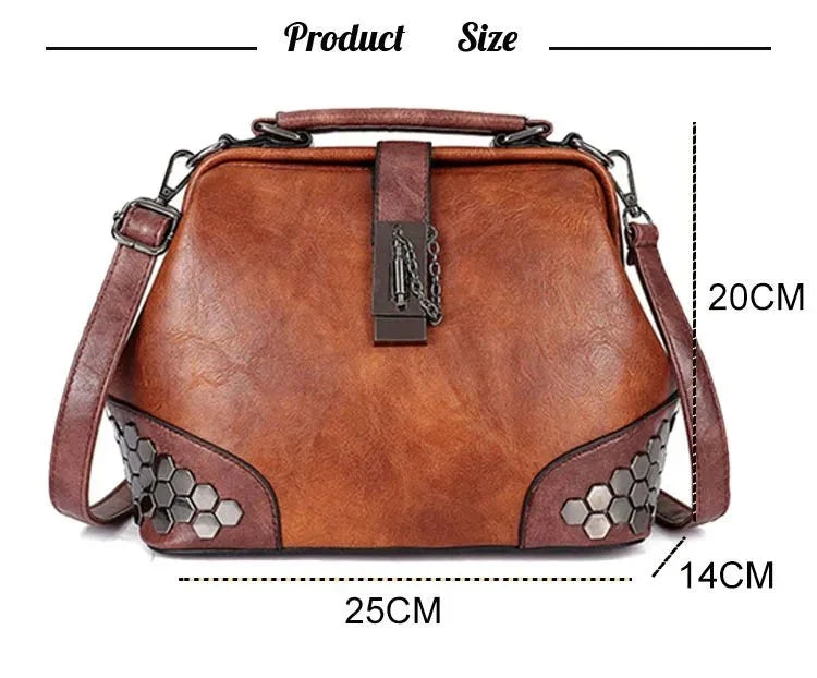 Women's Lock Chain Rivets Crossbody Shoulder Bag - By Qivii