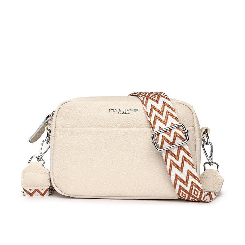 Women's Small Square Crossbody Bag With Embroidered Wide Shoulder Strap - By Qivii