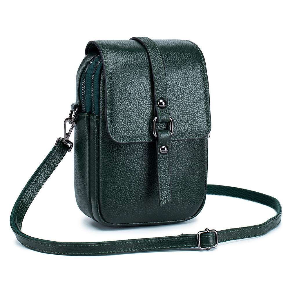 Women's Top Layer Leather Compact Shoulder Bag - By Qivii