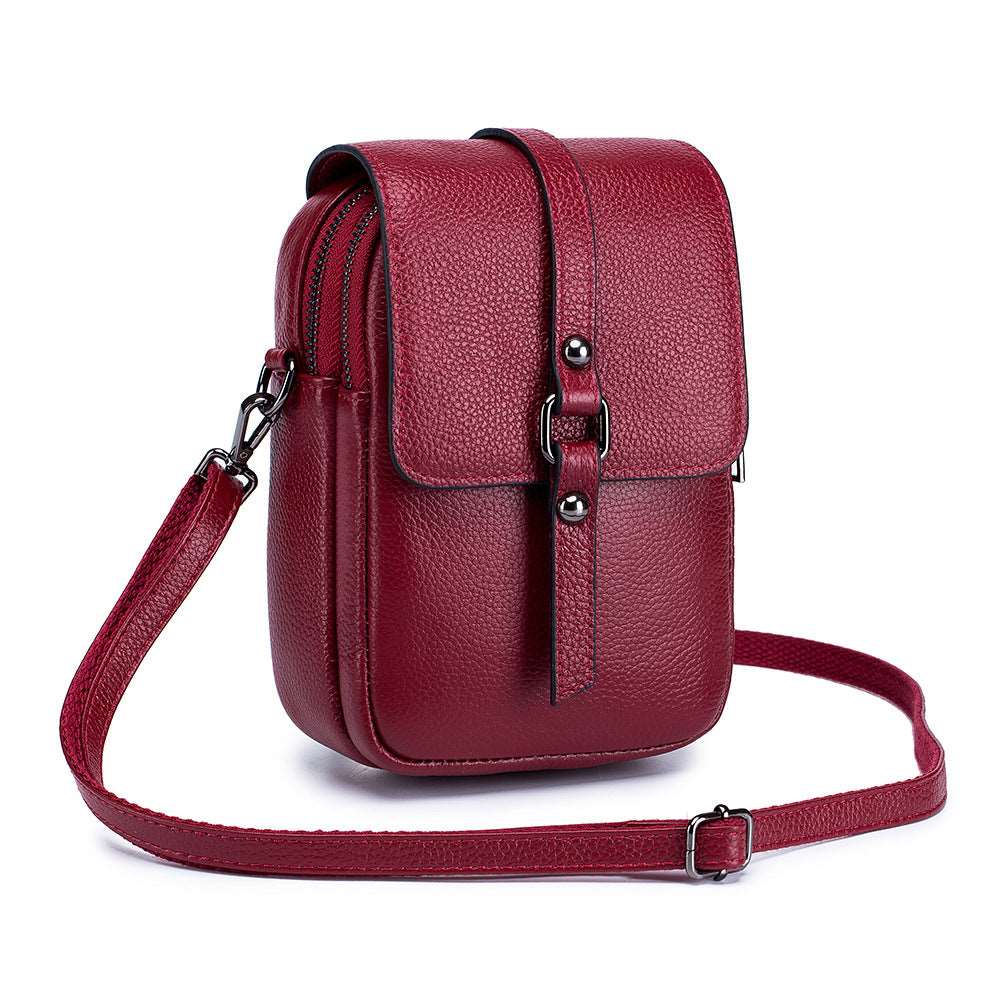 Women's Top Layer Leather Compact Shoulder Bag - By Qivii