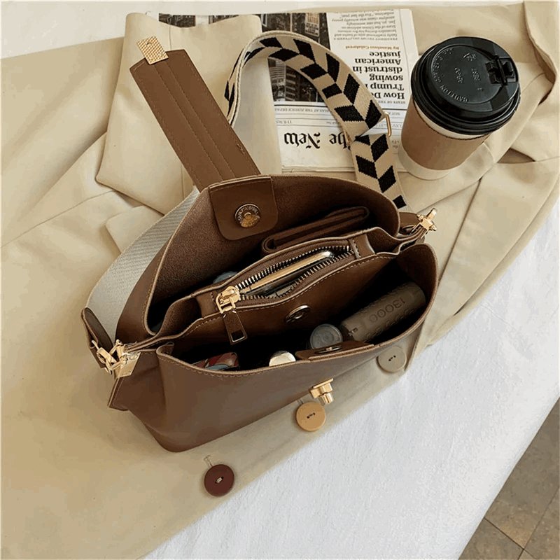 Women's Wide Shoulder Strap Bucket Bag - By Qivii