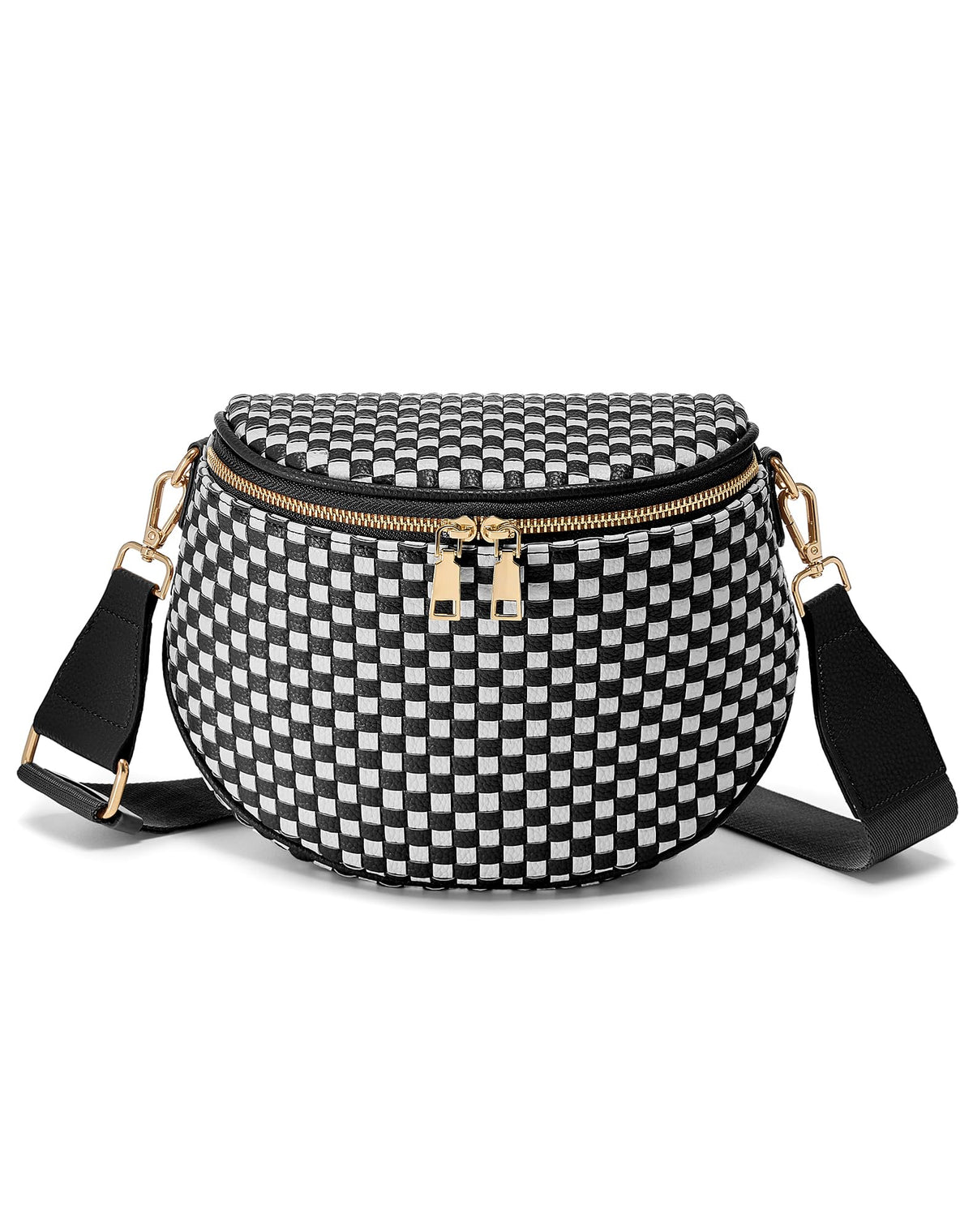 Ounamei Woven Checkered Crossbody Bum Bag | Trendy PU Leather Belt Bag with Adjustable Strap, Stylish & Versatile Everyday Companion