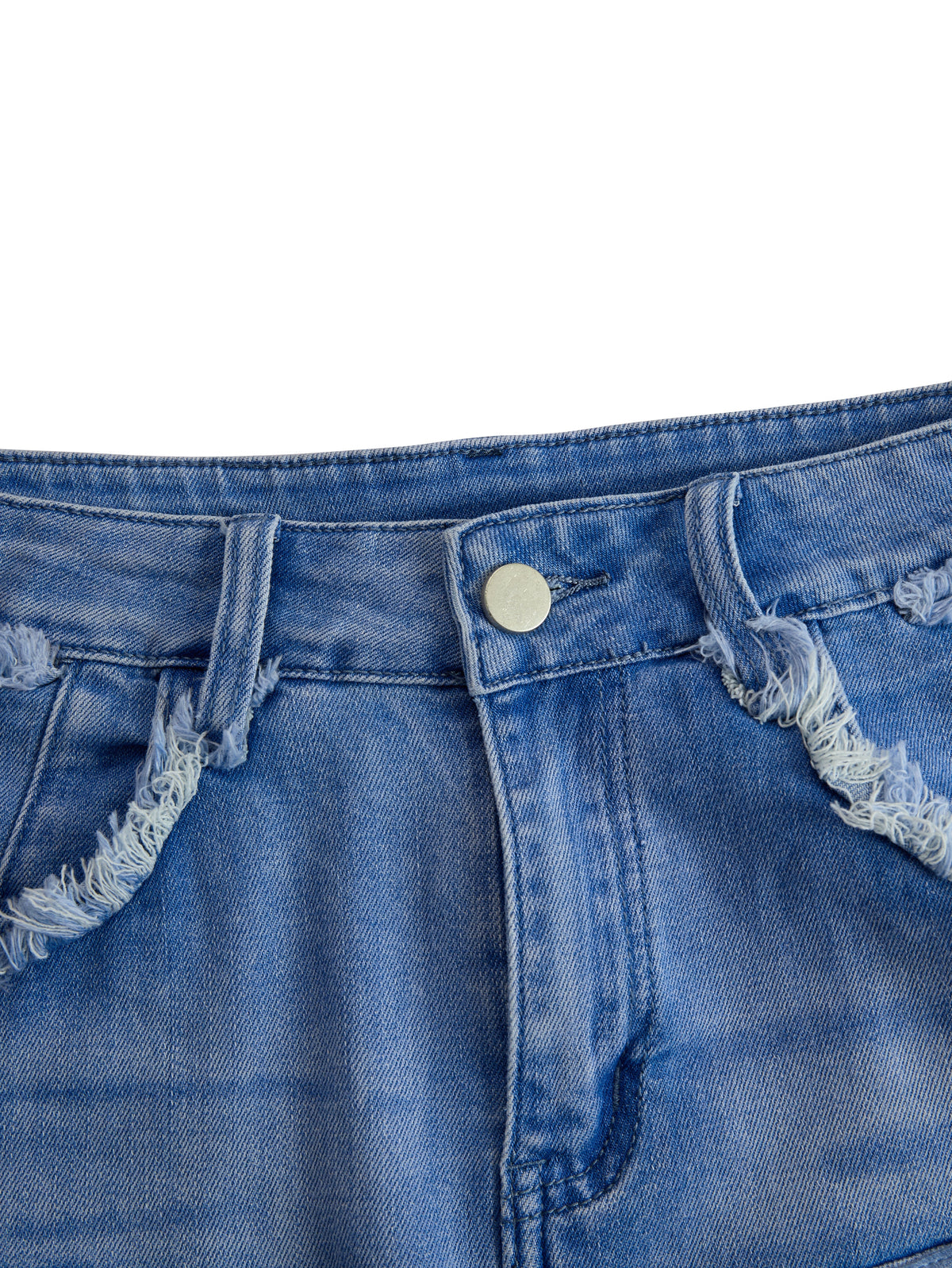 Vintage Washed Raw Edge Tassel Light Blue Denim Culottes  - By Qivii