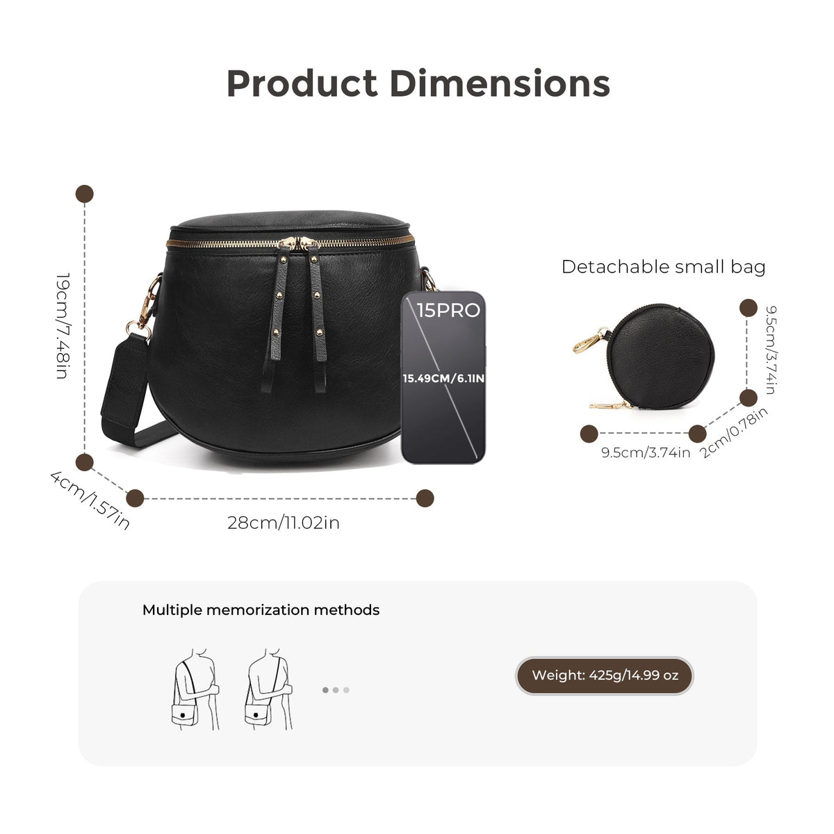 Ounamei Large Crossbody Bag for Women | Multi-Style Bag with Coin Pouch for Travel & Daily Use