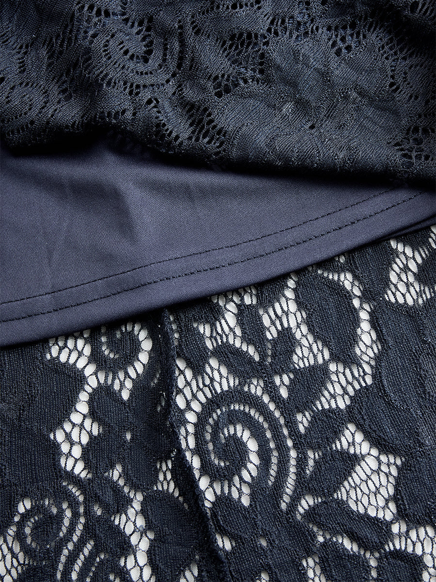 Vintage Bohemian Blue Lace Long Sleeve Midi Dress  - By Qivii