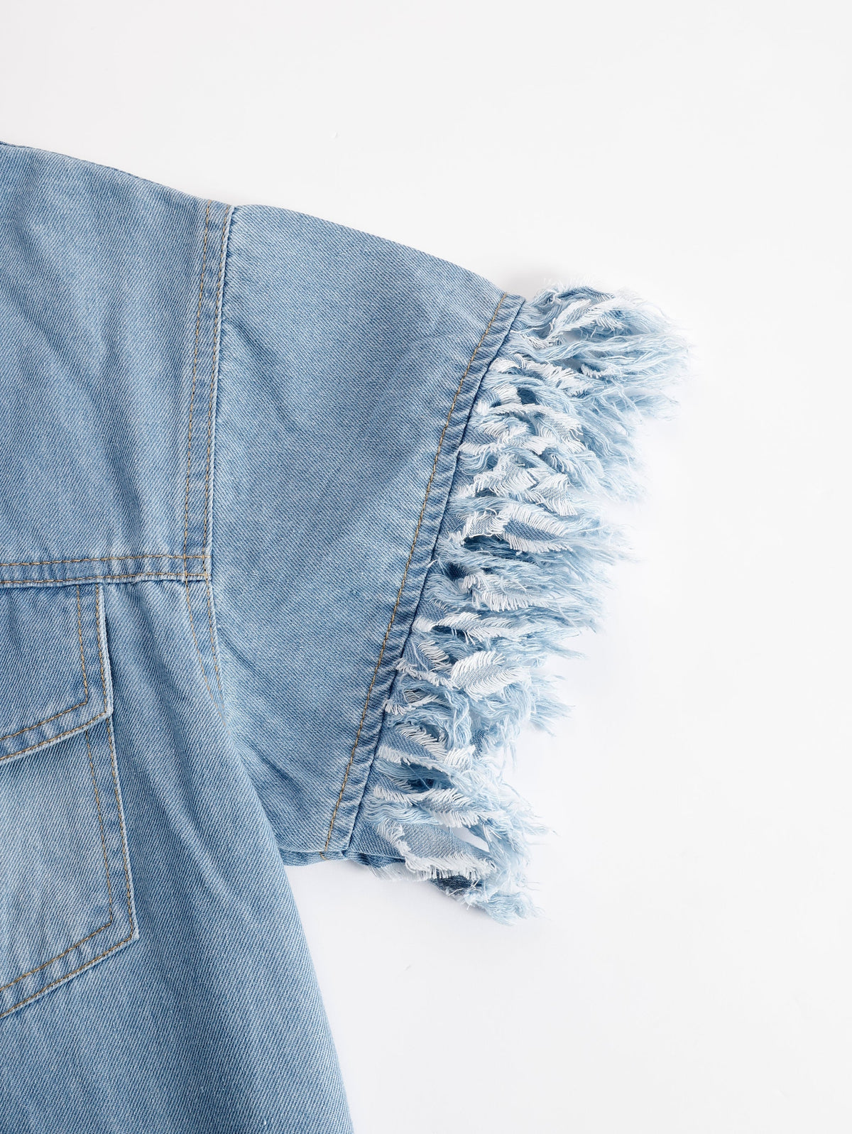 Casual Loose Vintage Denim Short Sleeve Shirt Tassel Mini Dress  - By Qivii