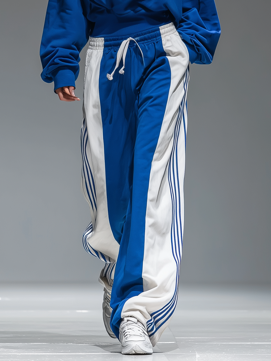 Retro Sporty Hoodie And Striped Wide-leg Pants Set  - By Qivii