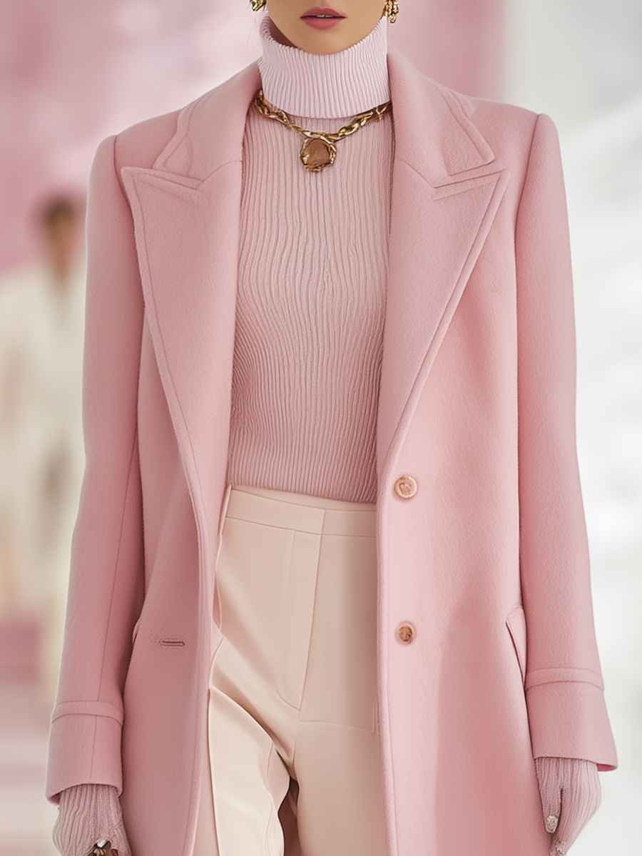 Elegant Classic Lapel Single-breasted Long Tweed Coat  - By Qivii