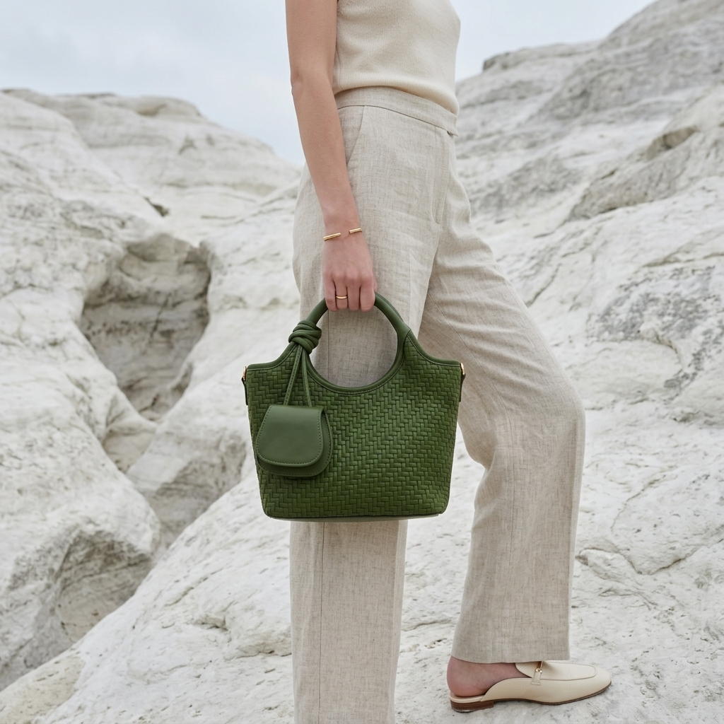 Verdant Weave Handbag in Vegan Leather  - By Qivii