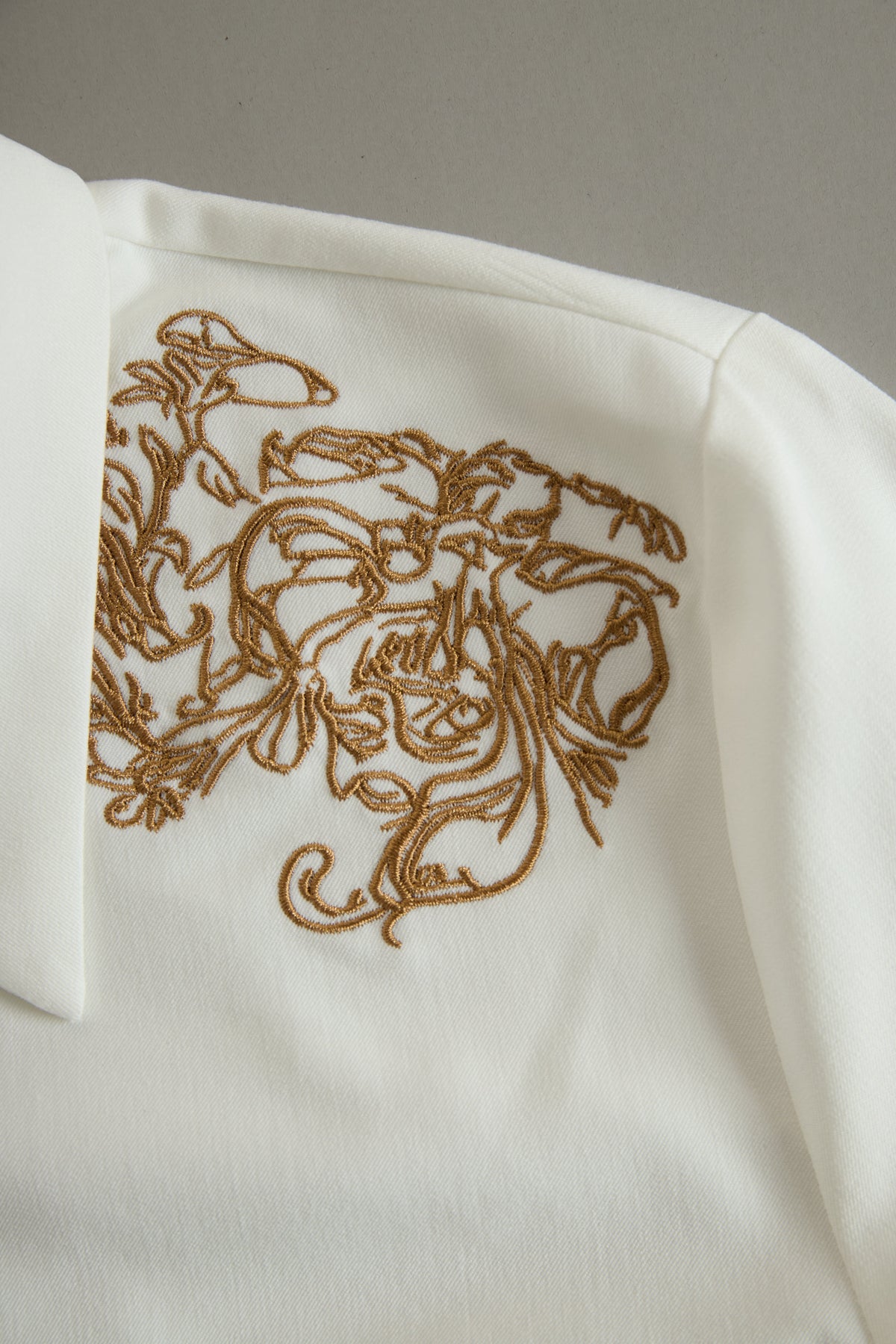 Western Retro Embroidered White Tencel Denim Shirt  - By Qivii