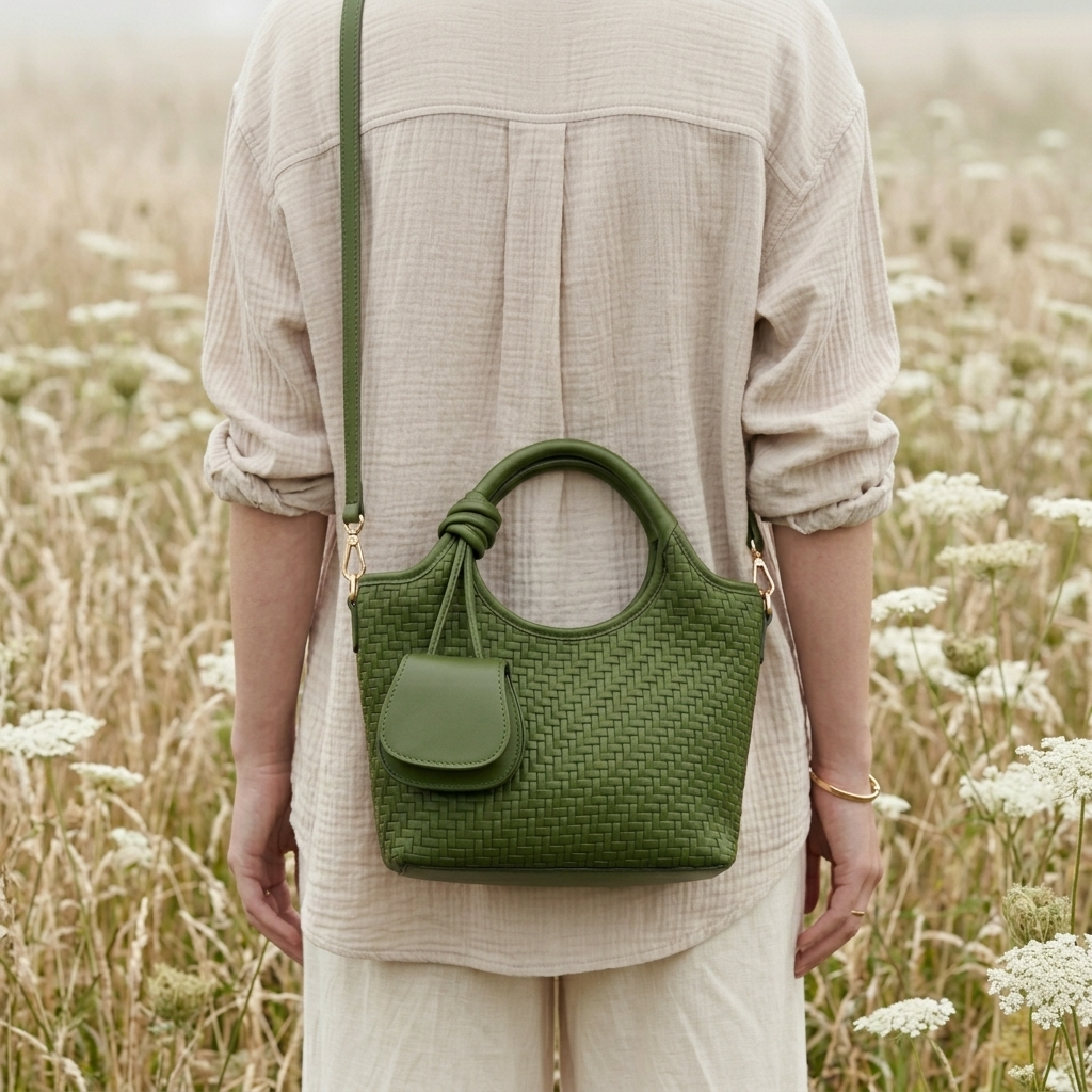Verdant Weave Handbag in Vegan Leather  - By Qivii