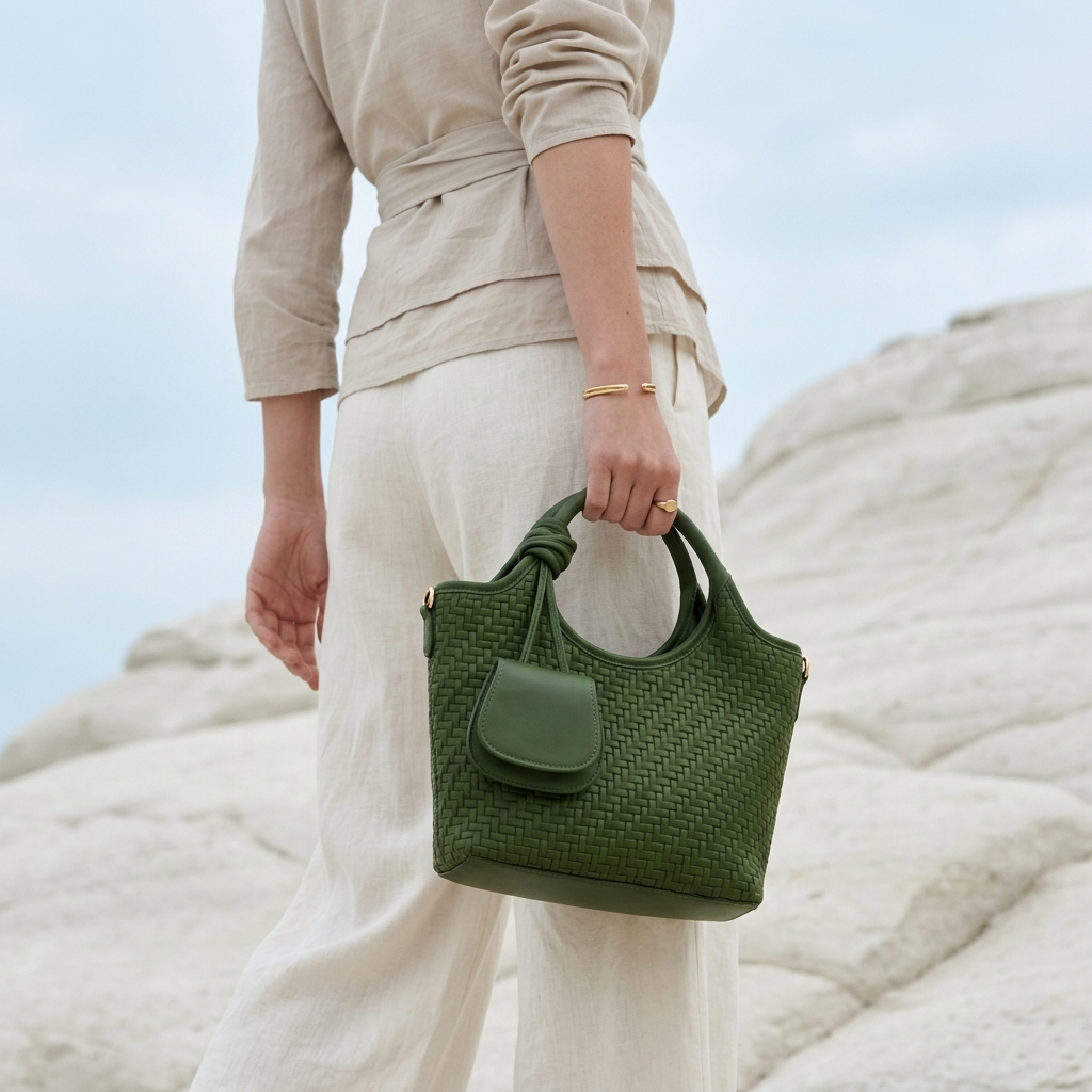 Verdant Weave Handbag in Vegan Leather  - By Qivii