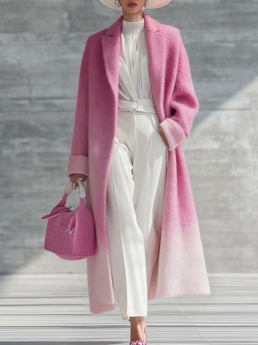 Urban Elegance Pink Gradient Long Coat  - By Qivii