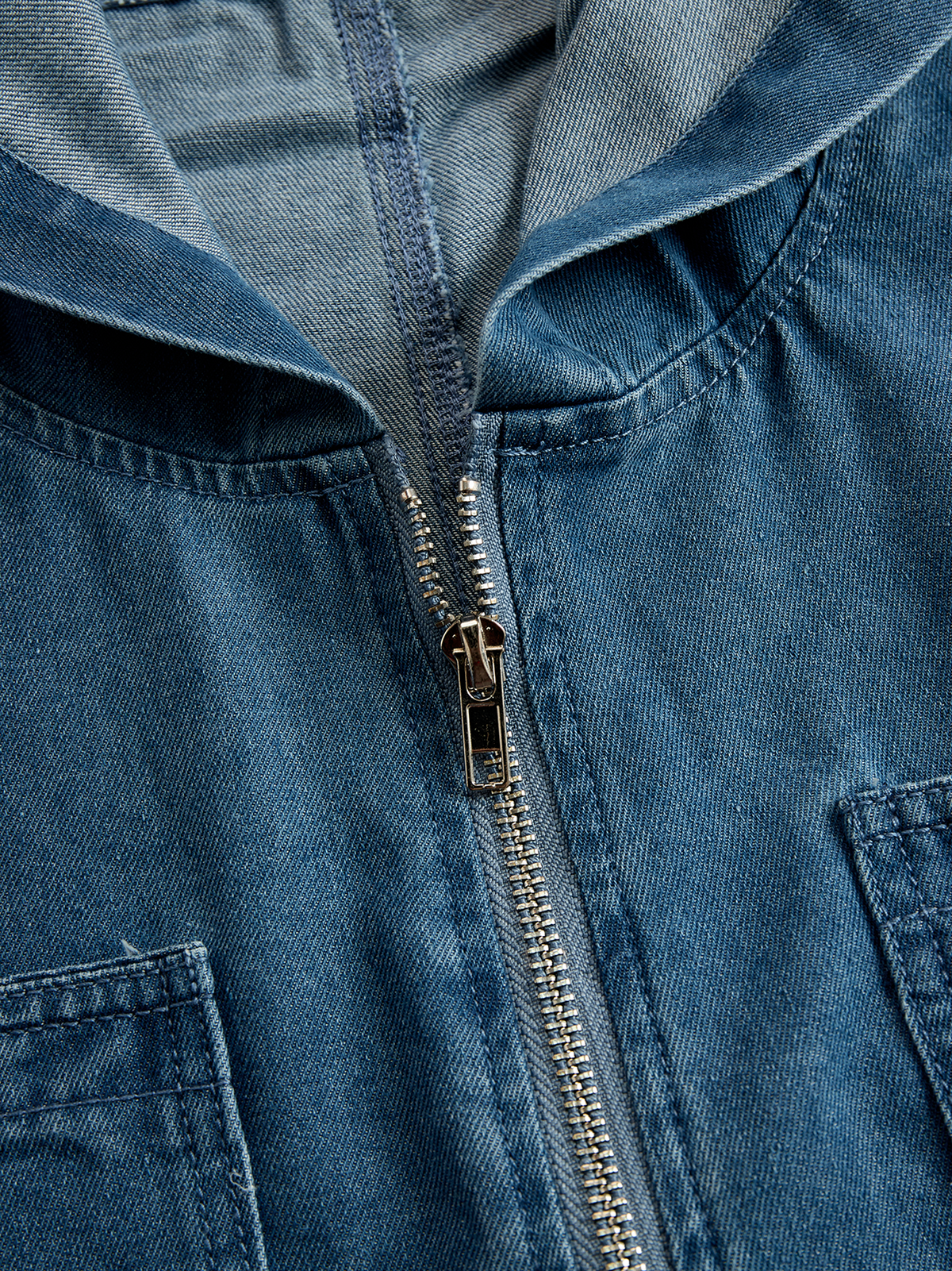 Casual Loose Retro Pocket Long Sleeve Hooded Zipper Denim Jumpsuit  - By Qivii