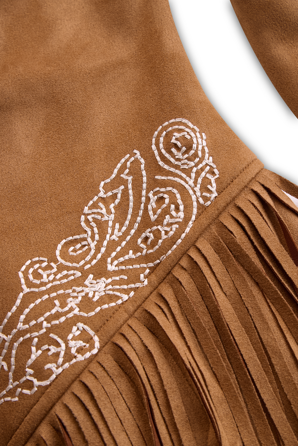Vintage Western Style Embroidered Tassel Long Sleeve Brown Suede Mini Dress  - By Qivii