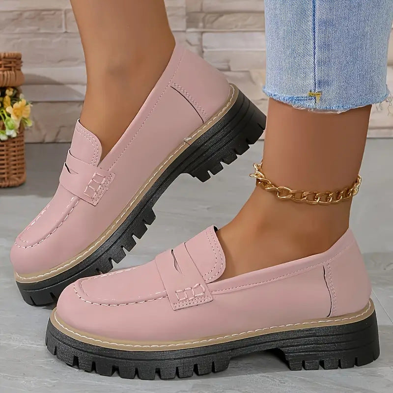 Women's Plus Size Casual Retro Suede Loafers with Chunky Heel Platform