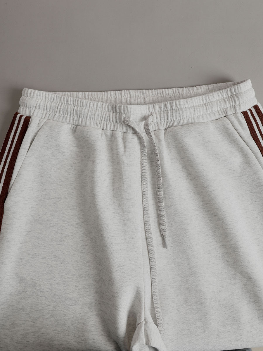 Retro Sporty Webbing Grey-white Half-zip Sweatshirt And Wide-leg Pants Set  - By Qivii