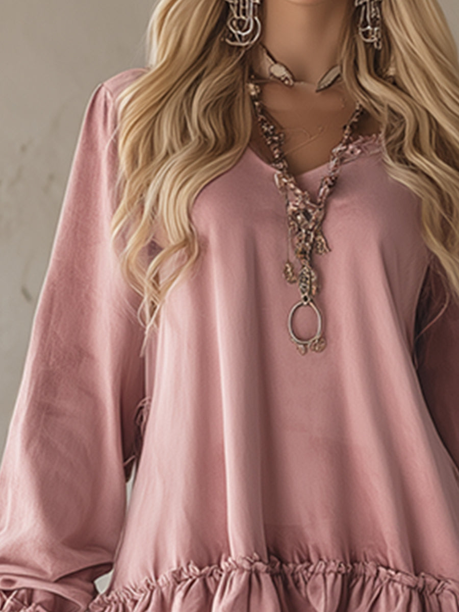 Retro Sporty Style Checkered Trim Powder Pink Sweatshirt Mini Dress  - By Qivii
