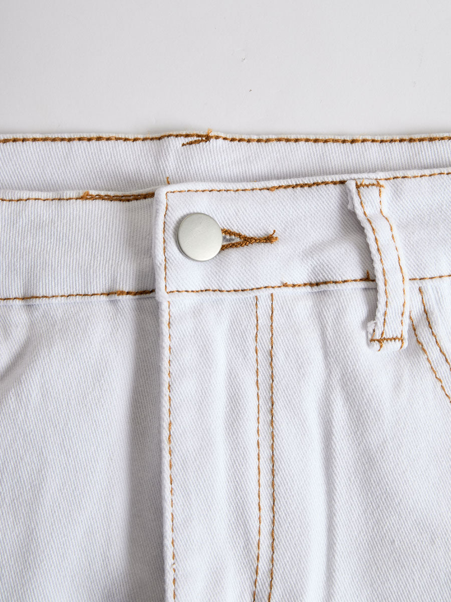 Western Retro White Denim Lace Trim Shorts - By Qivii
