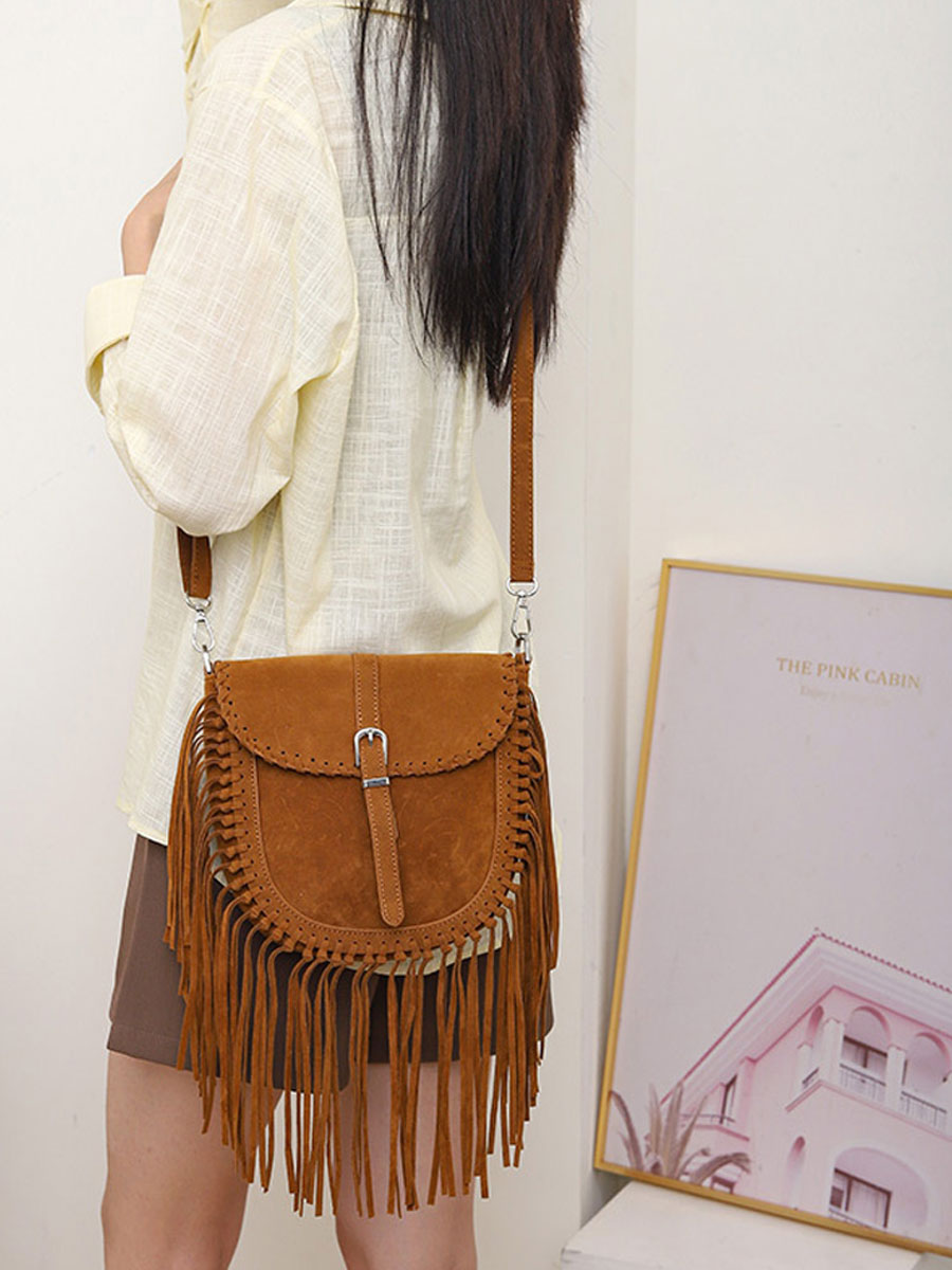 Vintage Bohemian Tassel Suede Shoulder Bag  - By Qivii
