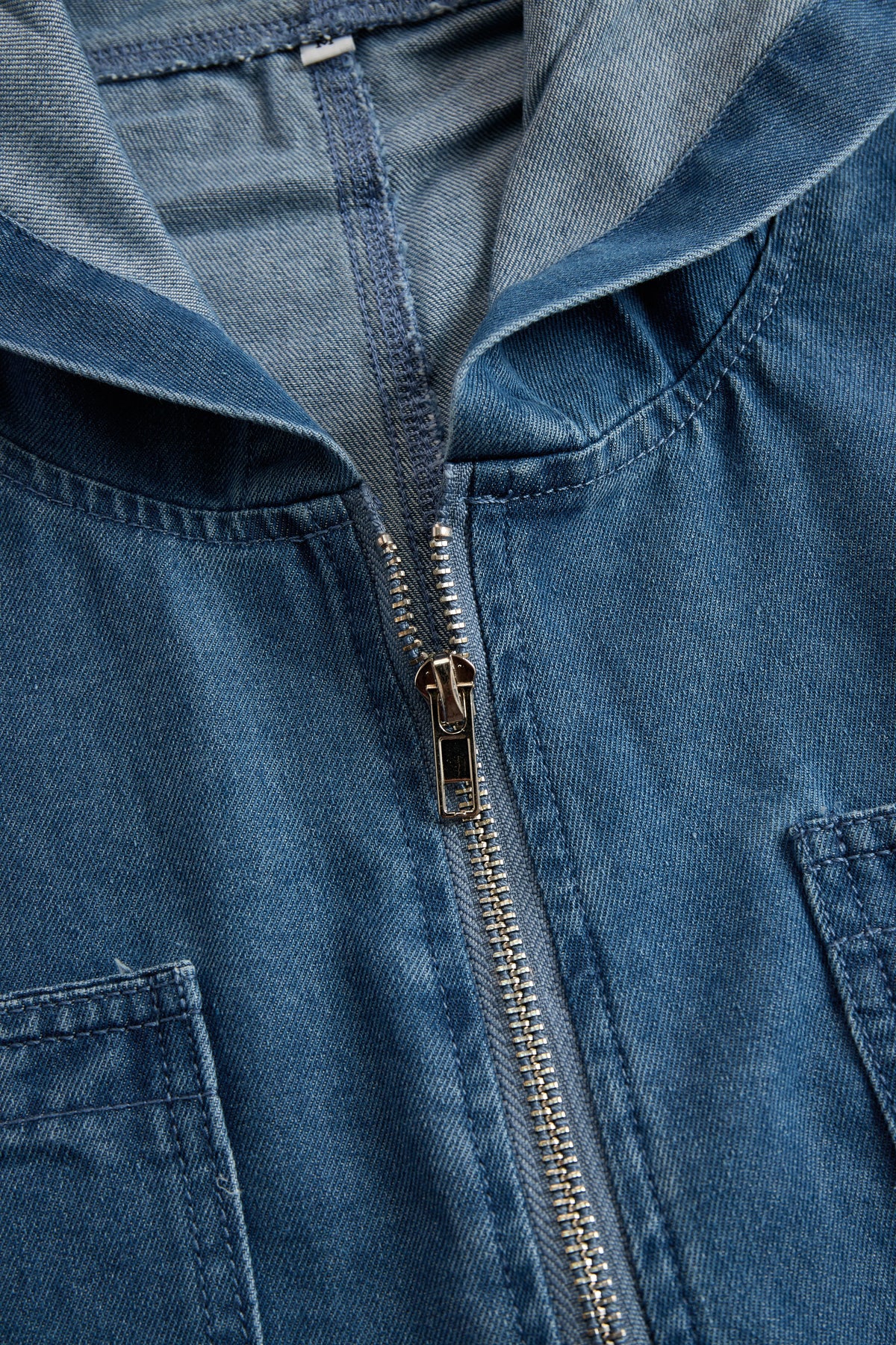 Casual Loose Retro Pocket Long Sleeve Hooded Zipper Denim Jumpsuit  - By Qivii