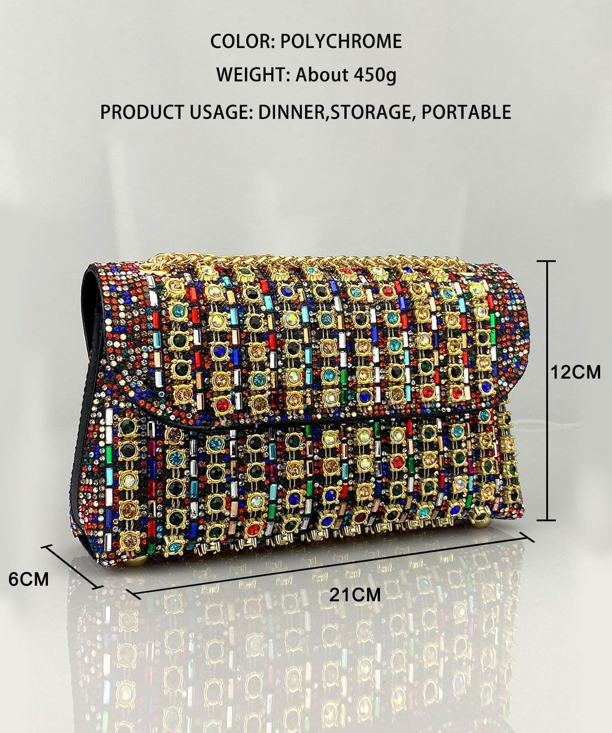Women's Crystal-Embellished Evening Clutch – Women’s Adjustable Chain Strap Shoulder Bag for Galas, Parties & Luxury Events