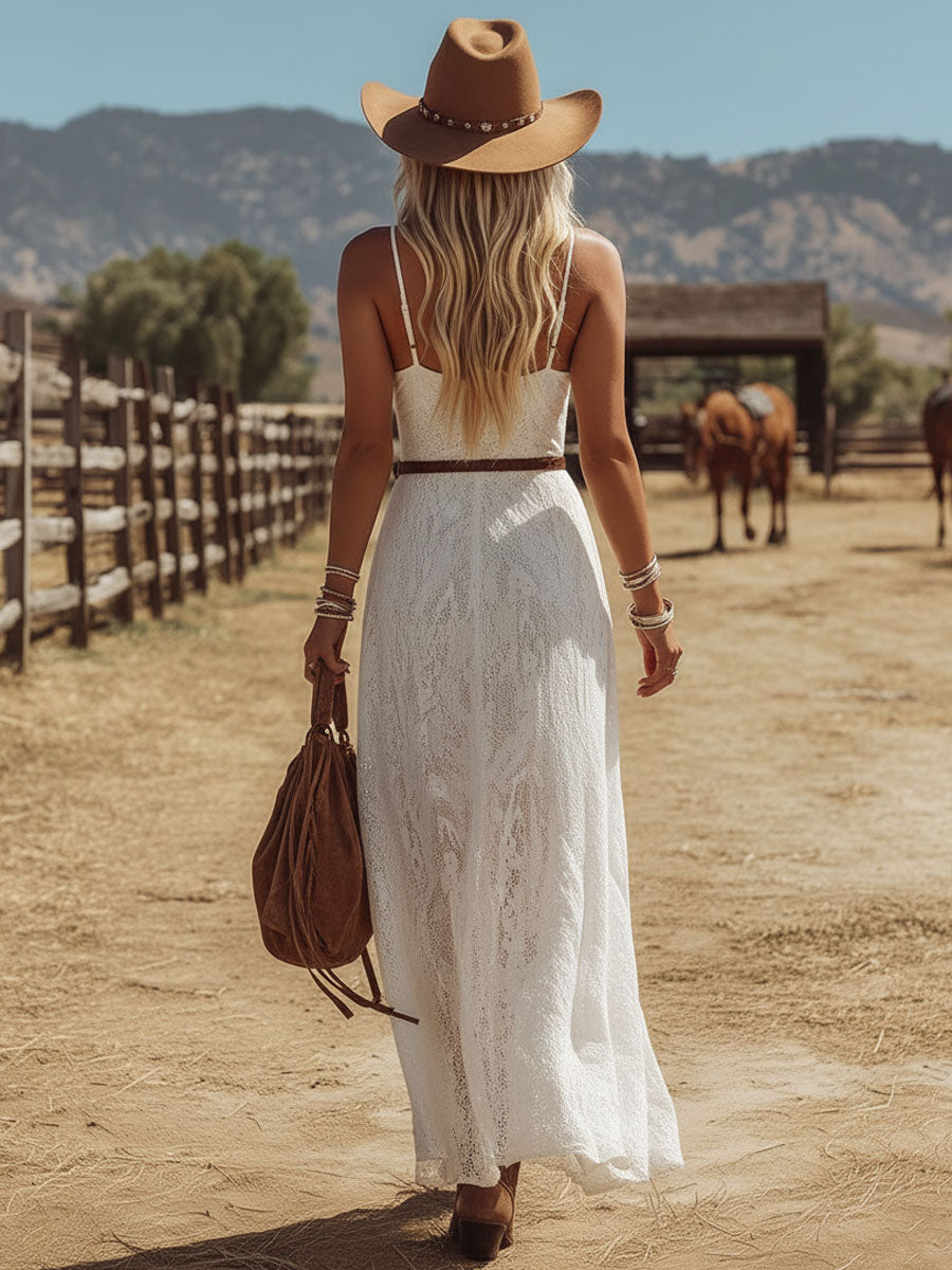 V-neck Lace Sleeveless Maxi Dress  - By Qivii