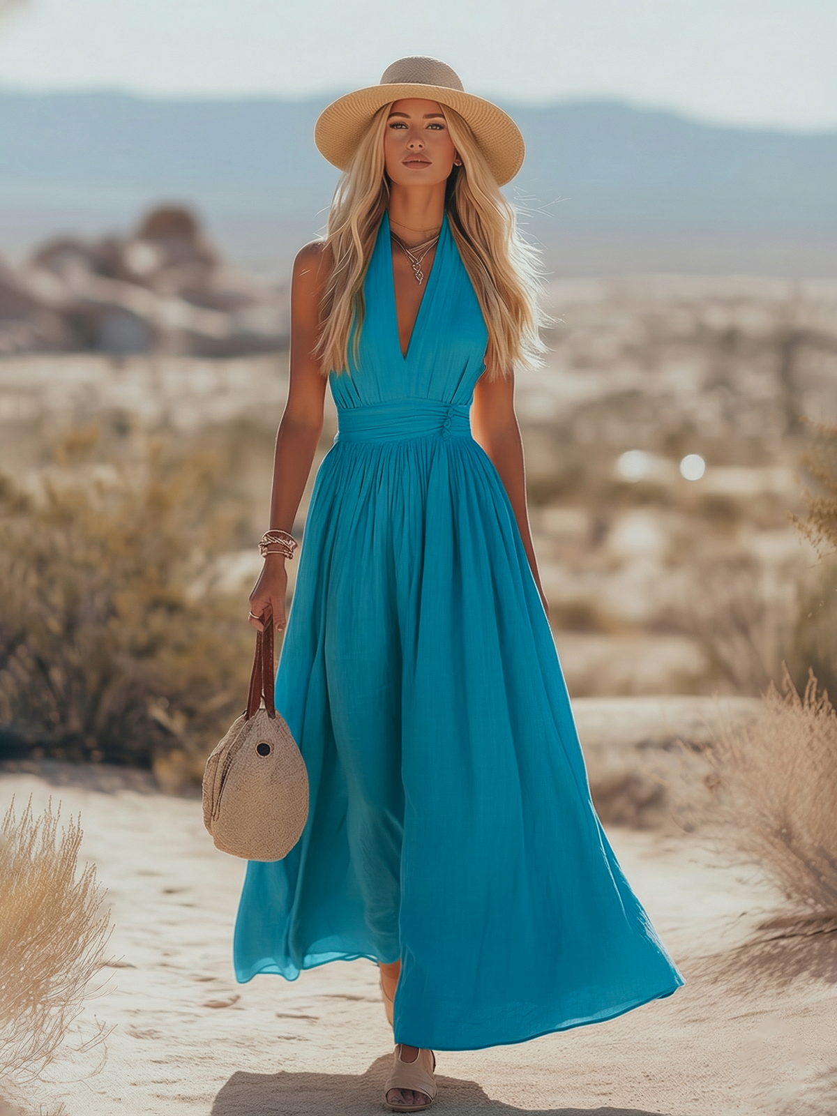 Bohemian West Resort Elegant Sleeveless Cotton Linen Dress  - By Qivii
