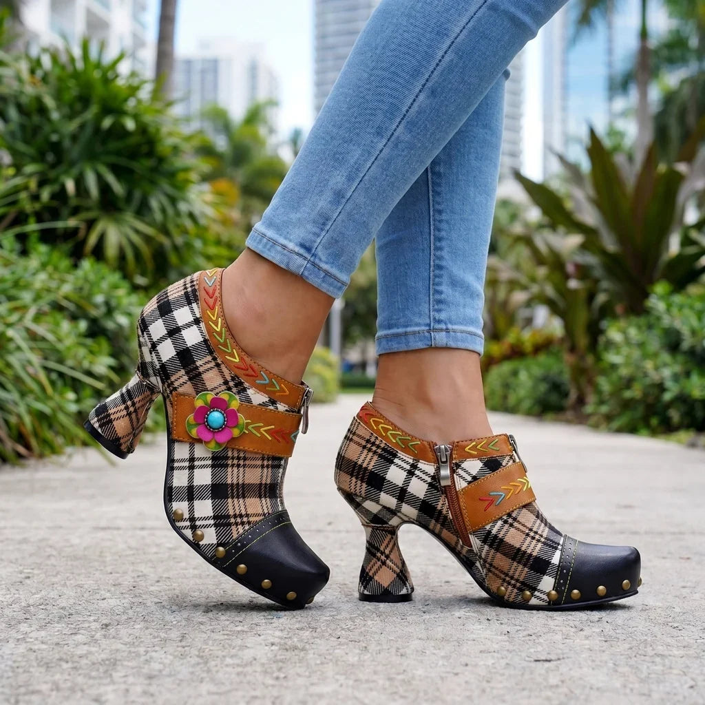 Irene Plaid Heels  - By Qivii