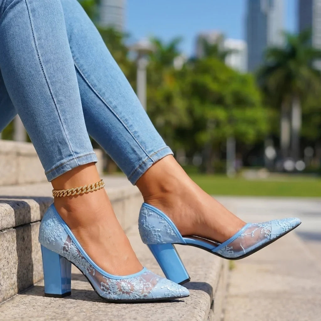 Macy Lace Mesh Heels  - By Qivii