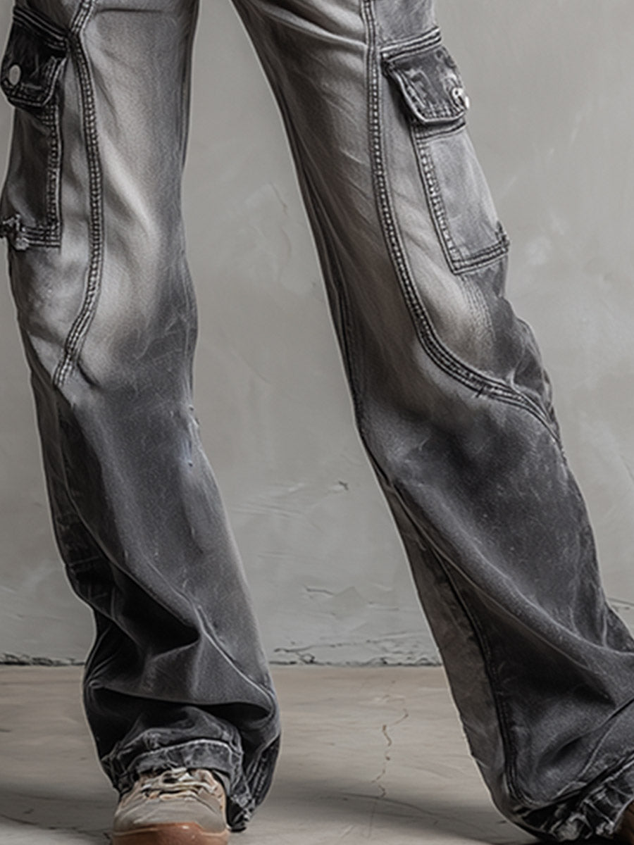 Stylish & Versatile Cargo-Style Multi-Pocket Grey Jeans  - By Qivii