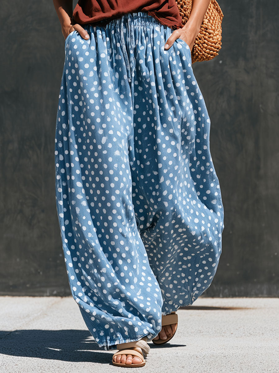 Casual Retro Frayed Brown Vest With Polka Dots And Light Blue Jeans Set  - By Qivii