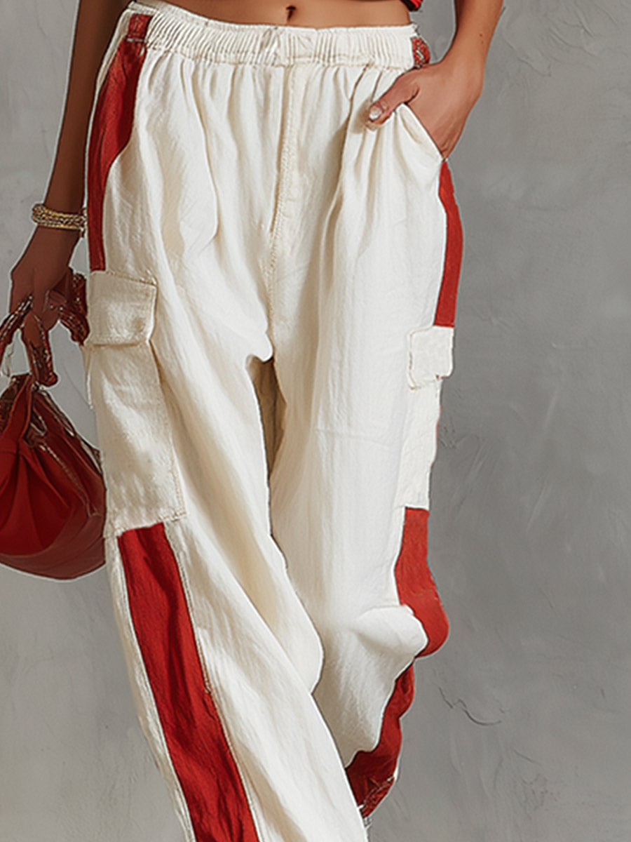 Casual & Stylish White Cargo  Cotton-Linen Pants  - By Qivii