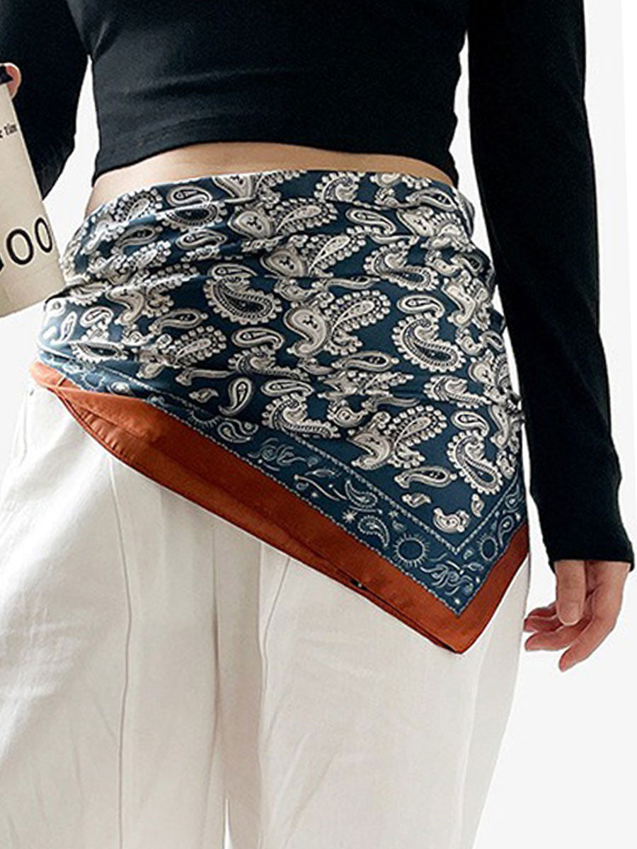Retro Contrast Bohemian Paisley Print Satin Scarf  - By Qivii