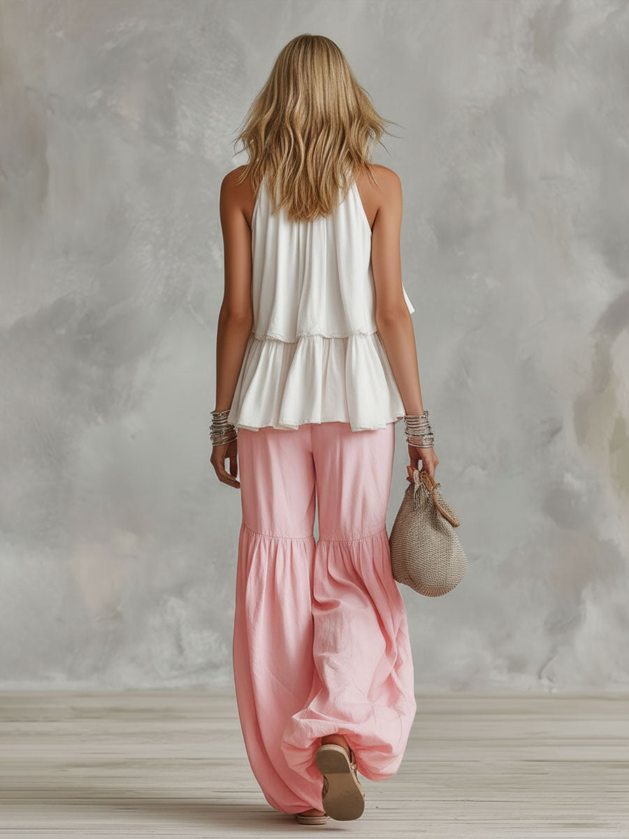 High-necked Sleeveless Cotton Blend Top  - By Qivii