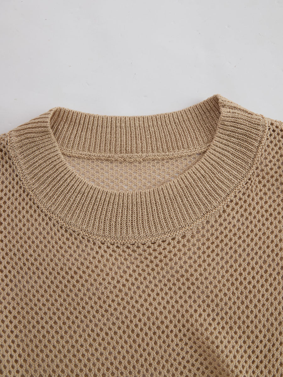 Retro Khaki Short-sleeved Knit Top  - By Qivii