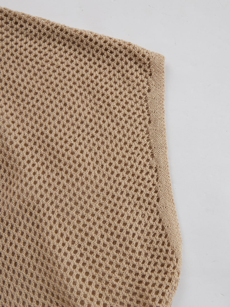 Retro Khaki Short-sleeved Knit Top  - By Qivii