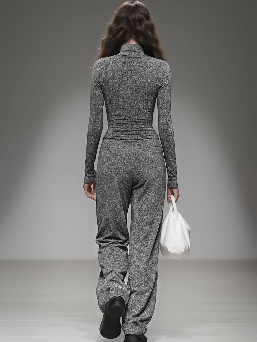 Casual Long-sleeved T-shirt And Wide-leg Pants Set  - By Qivii