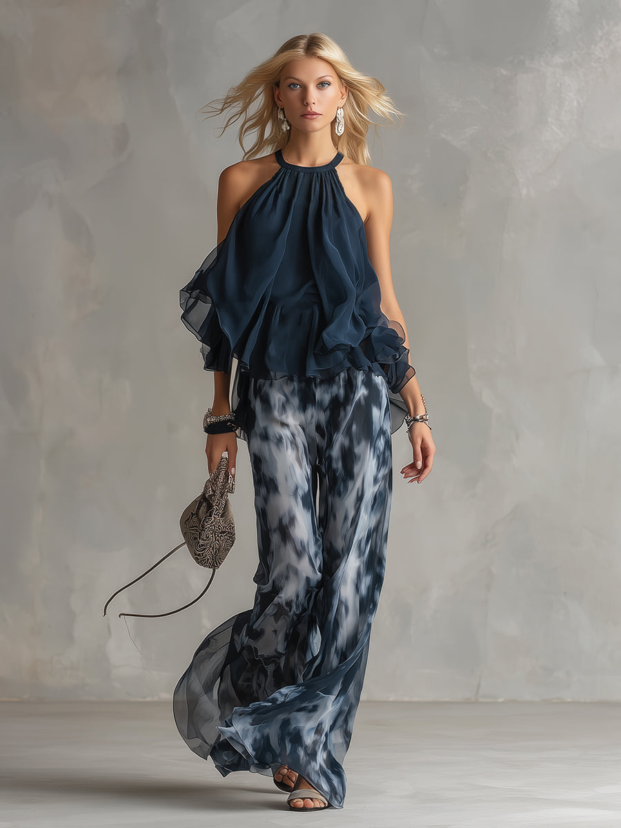 Elegant Urban Navy Blue Halter Neck Top  - By Qivii
