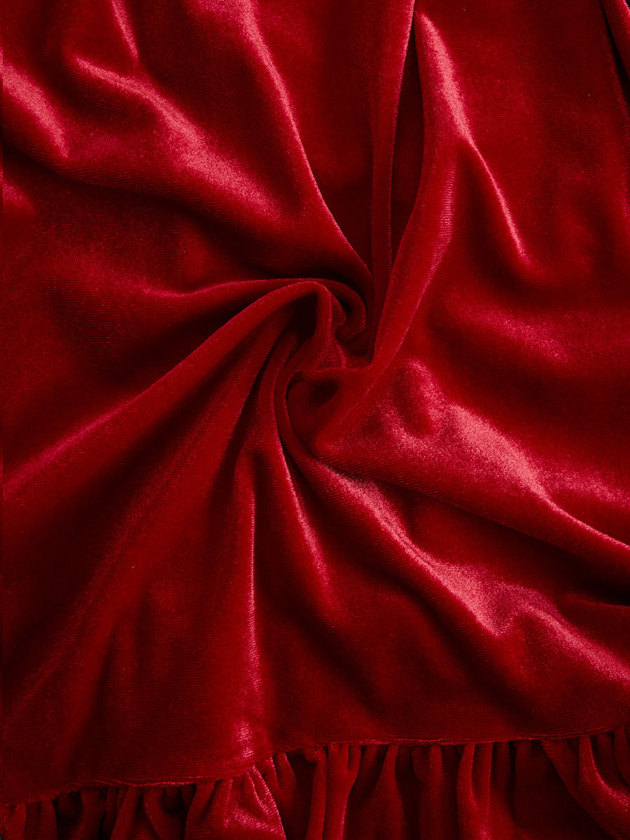 Fashionable Retro Red Velvet Pleated Ruffled Long-sleeved Shirt  - By Qivii