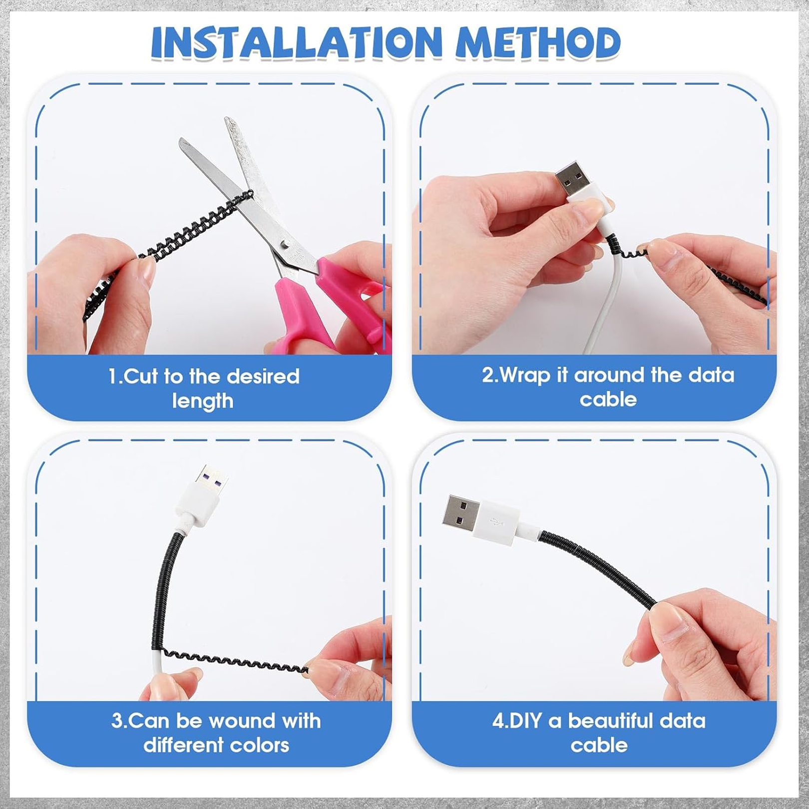 Metallic Cable Protector for Cords & Headphones (Spiral Wrap)