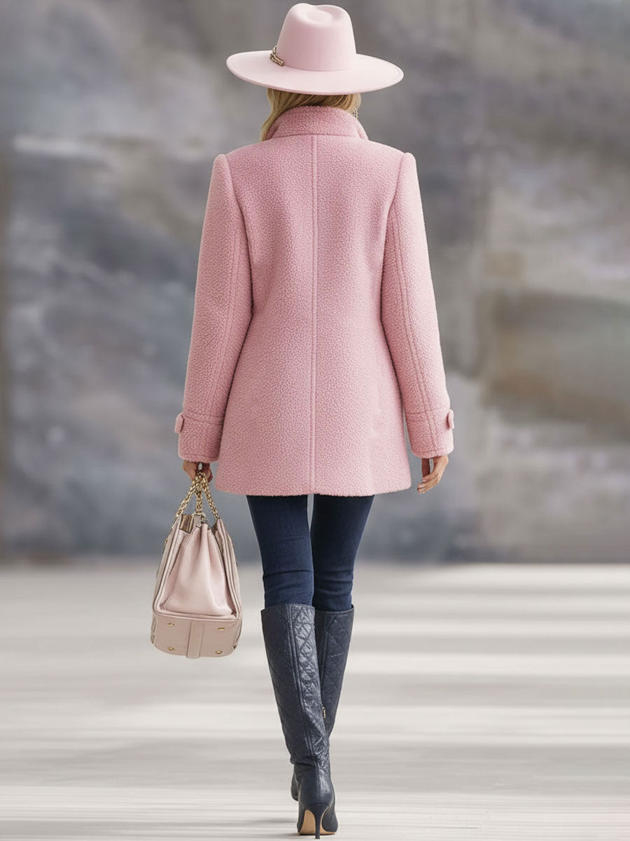 Casual Vintage Pink Polar Fleece Zip-Up Jacket Coat  - By Qivii