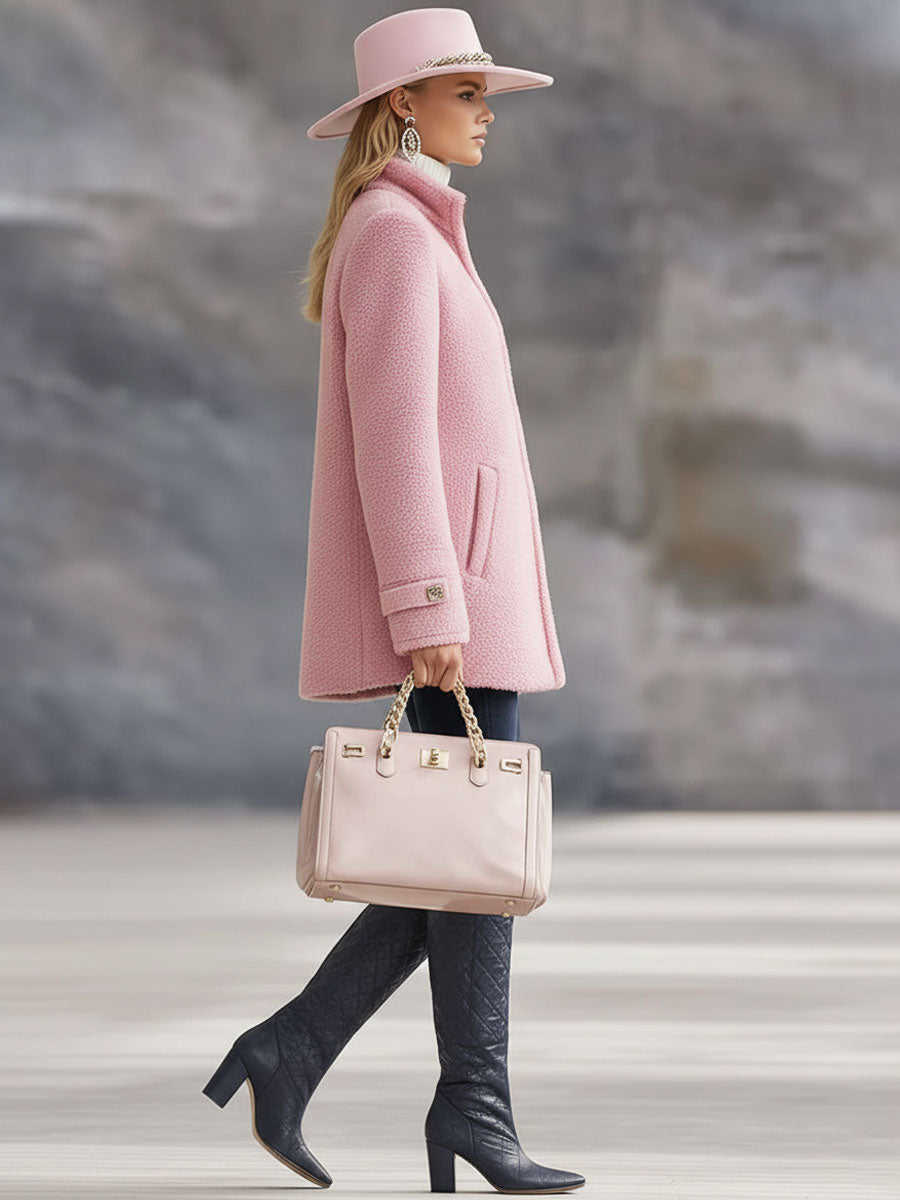 Casual Vintage Pink Polar Fleece Zip-Up Jacket Coat  - By Qivii