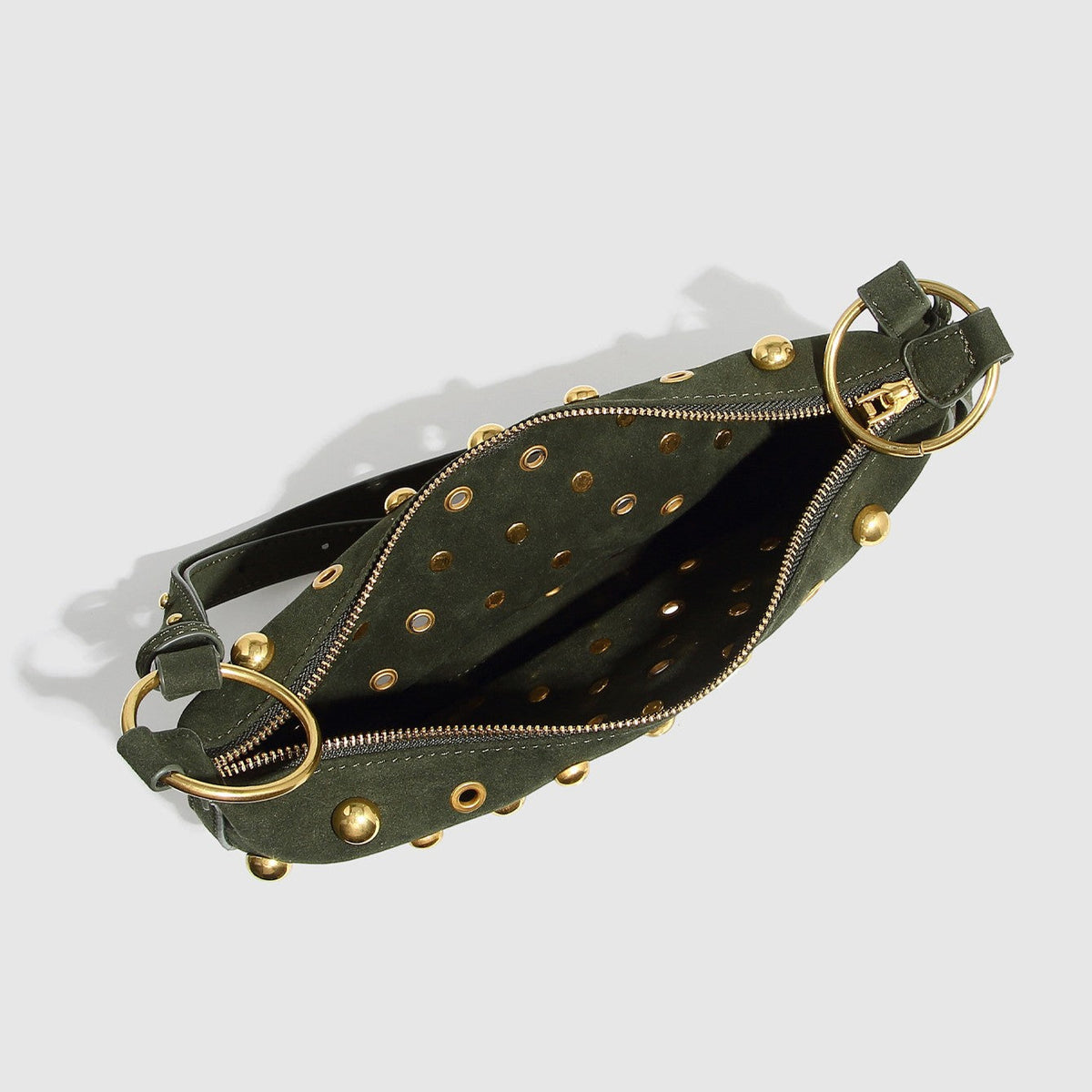 Women's Rebel Rivet Underarm Bag - Punk-Edge Mushroom Stud Shoulder Crossbody with Detachable Strap & Distressed Texture