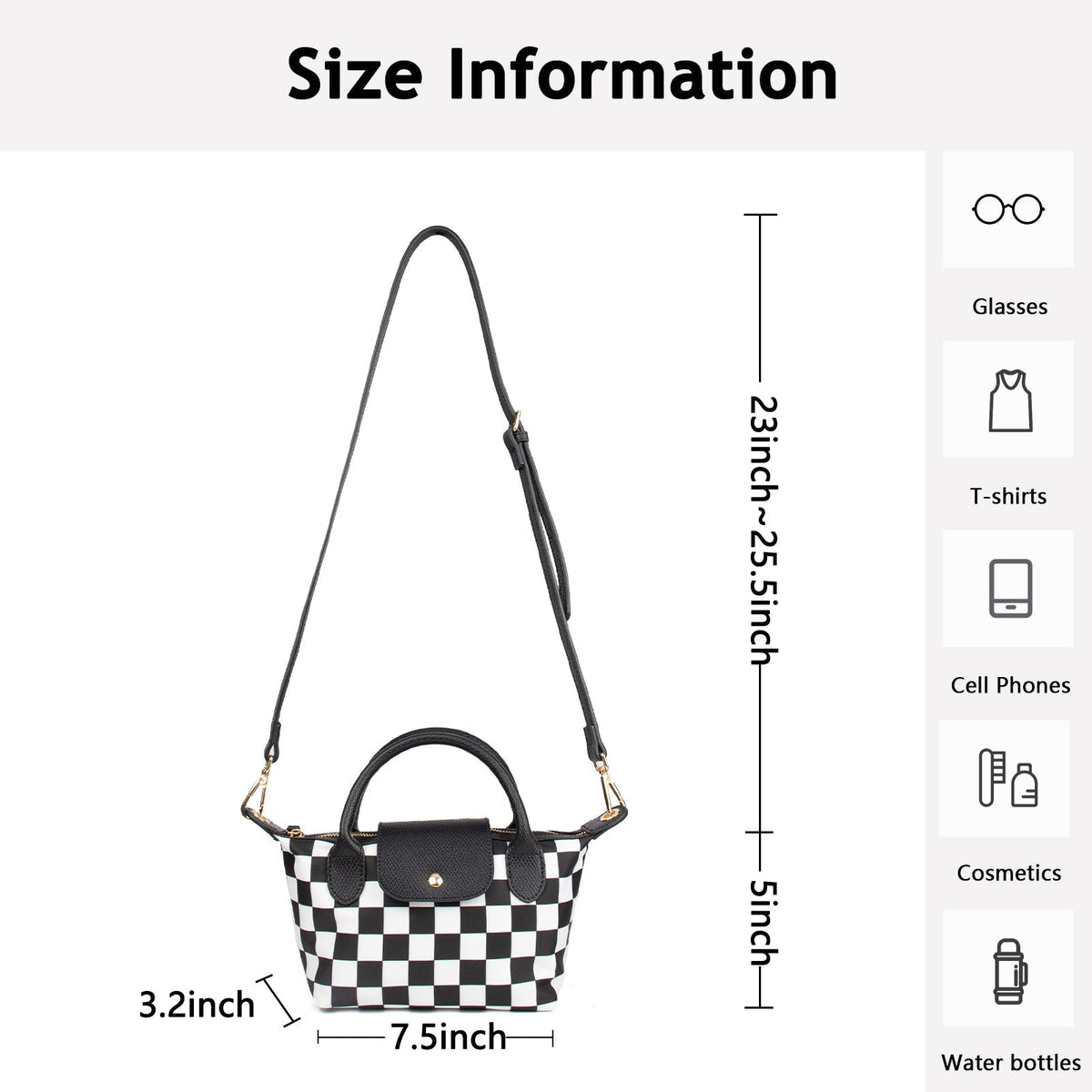 Ounamei Mini Checkered Nylon Crossbody Bag | Small Size Large Capacity 3-Way Carry Lightweight Tote