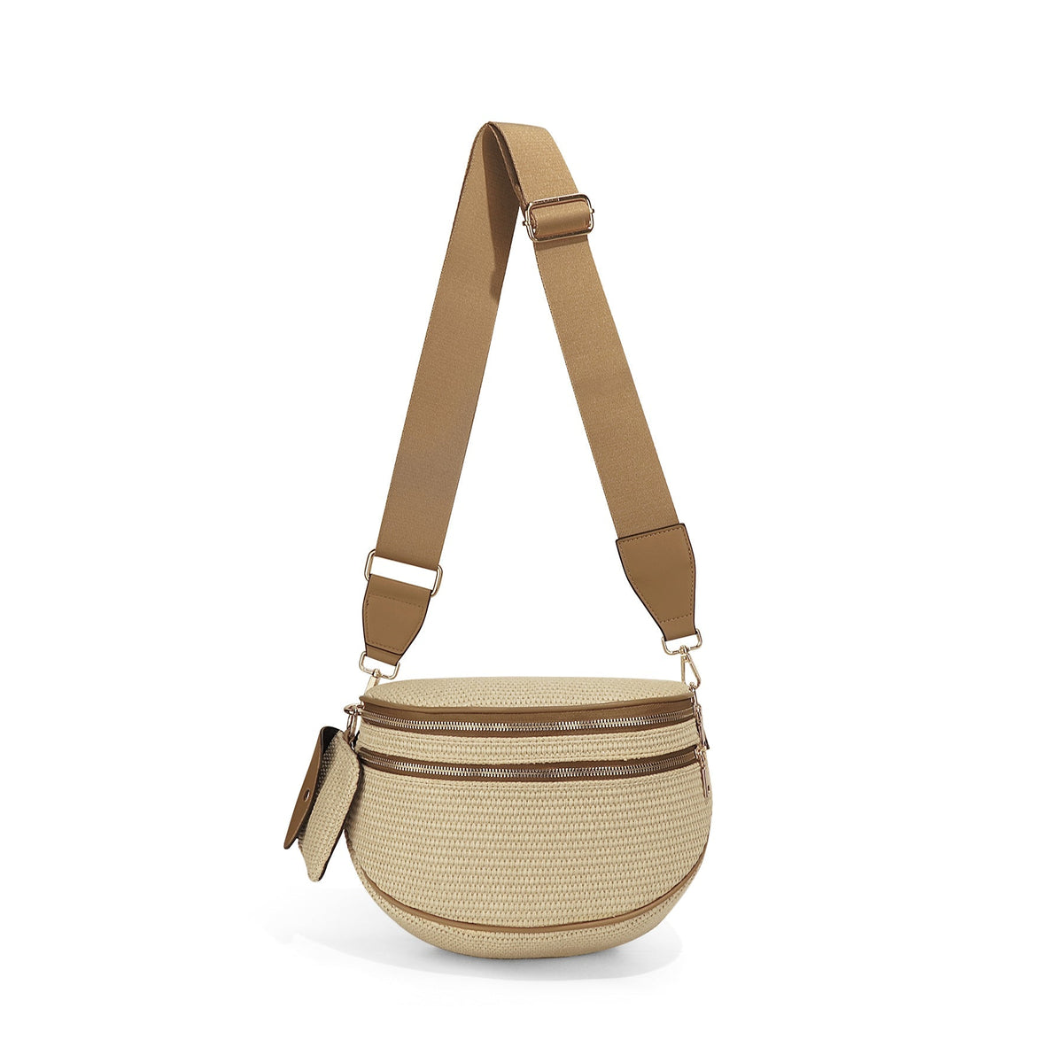 Ounamei Woven Straw Crossbody Bum Bag for Women Large Capacity Summer Belt Bag with Mini Pouch